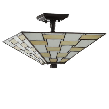 Jason 15.7" Tiffany Style Glass/Metal LED Semi - JONATHAN Y